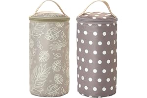 TWELVElittle Insulated Bottle Pouch, Portable Baby Bottle Practical Cooler Bag, Portable Travel Bottle Warmer for On-The-Go Convenience, Breastmilk Storage Bag, 2-Pack, Leaf & Polka Dot, AC131LE+PD