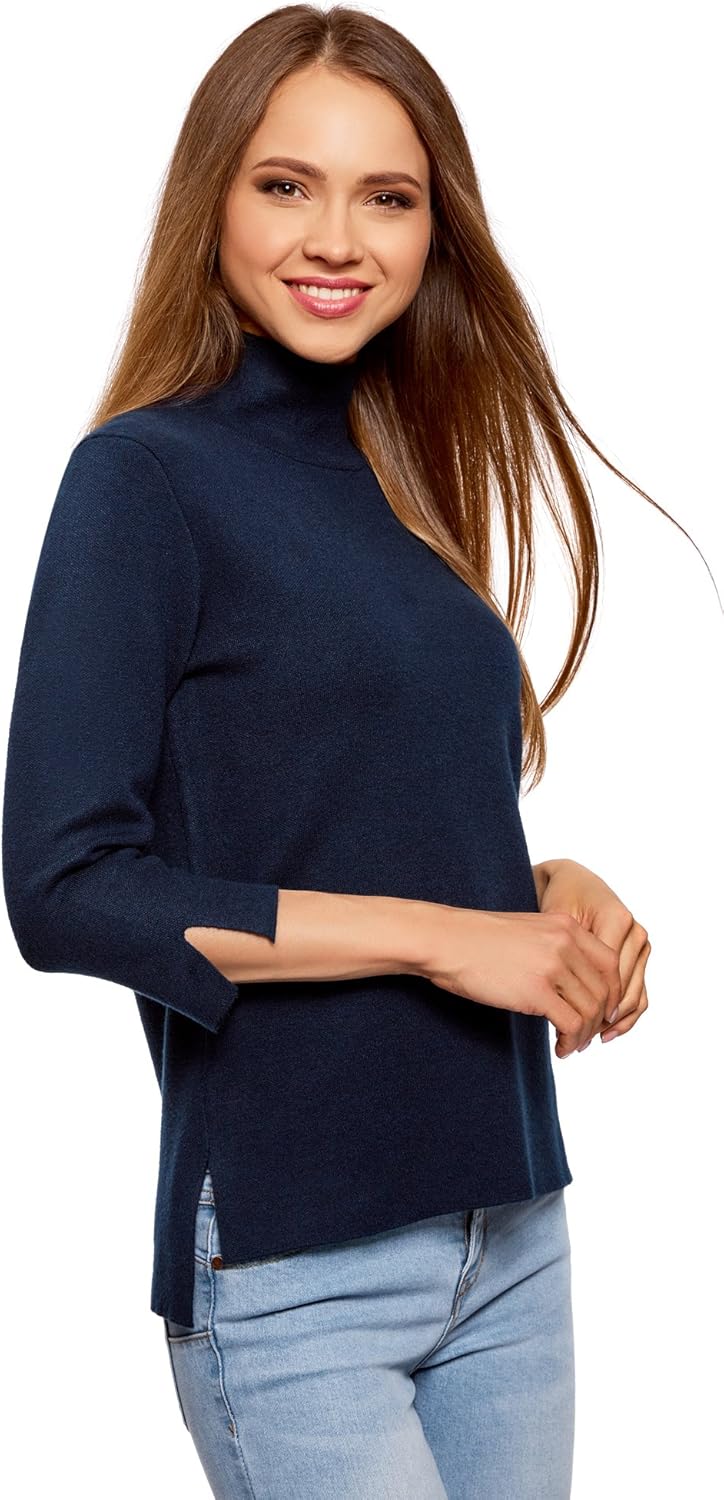 Oodji водолазка женская тёмно-синий. женский свитшот 3/4 рукав. рукав 3 4 и 7 8. прямые платья с рукавам. рукав 3 4 и 7 8.