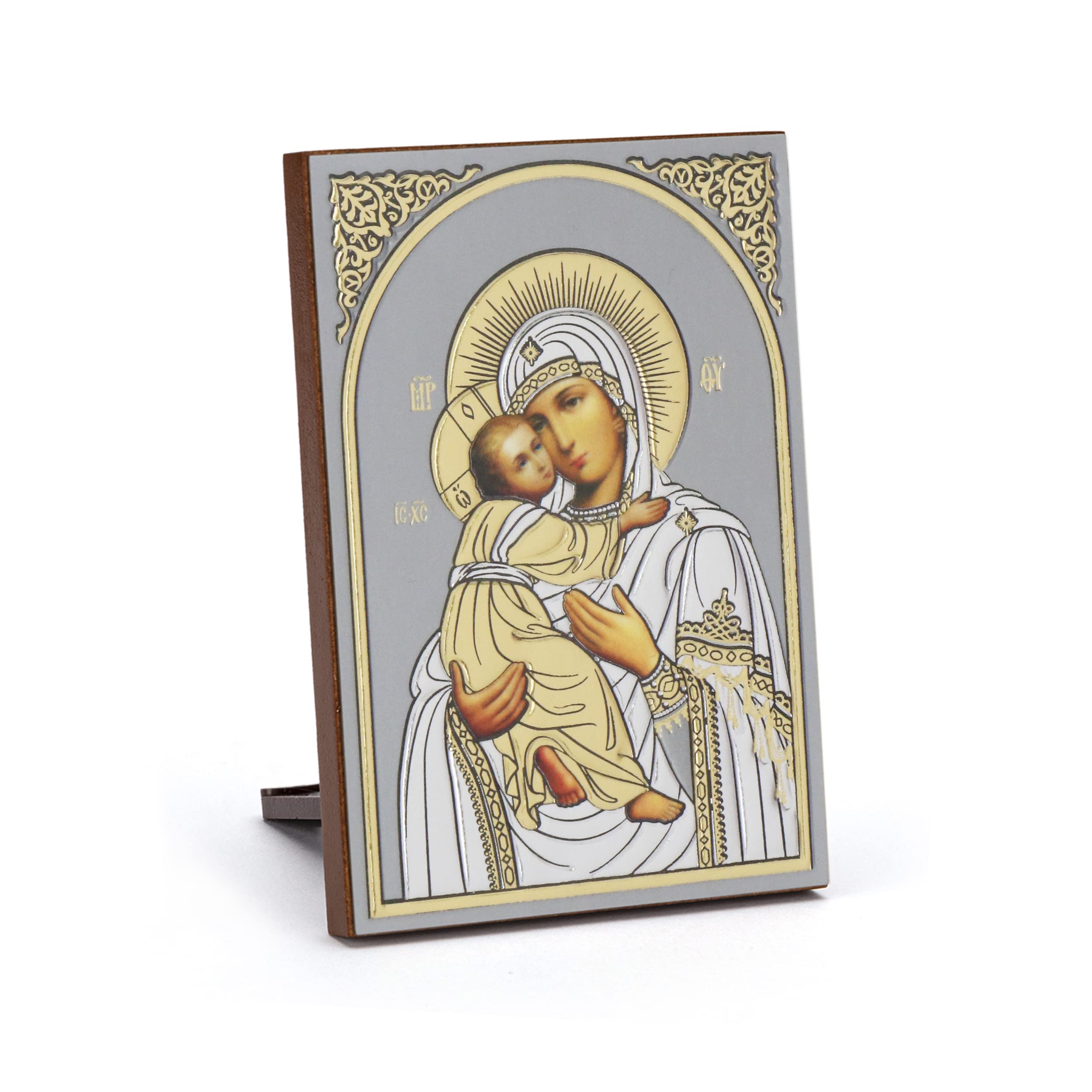 NKlaus 11082 Iconic God Mother of Vladimir Wood 6 x 8.5 cm Christian Art Print with Gold Embossing