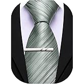 Barry.Wang Silk Men Ties Formal Stripes Necktie and Tie Clip for Wedding Party Business Fashion Classic