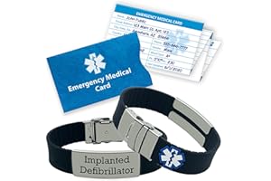 UNIVERSAL MEDICAL DATA Implanted Defibrillator Medical Alert ID Bracelet for Men and Women – Customizable Black Design, Easily Cut to Size for a Perfect Fit