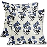 Navy Blue Floral Throw Pillow Covers 18x18 Dark Blue Chinoiserie Flowers Leaves Birds Monsoon Decorative Pillows Outdoor Linen Farmhouse Cushion Case Pillowcase for Sofa Bed Room Decor Set of 2