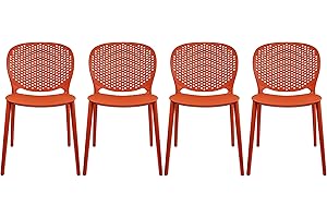 2xhome Set of 4 Patio Dining Chairs | Modern Stackable Outdoor Pool Side Chair | Weather Resistant Plastic for Yard, Porch, Balcony, Kitchen, Orange