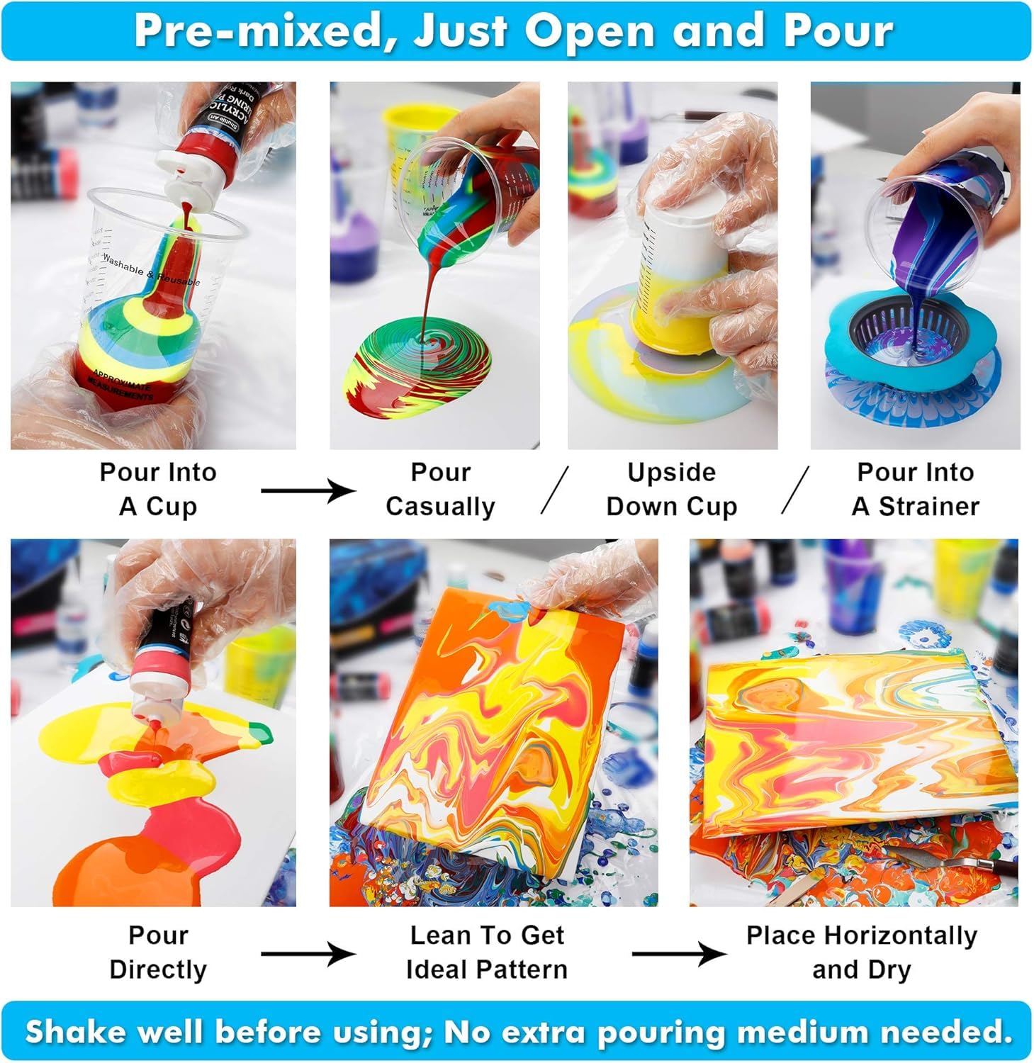 Shuttle Art Acrylic Pouring Paint, Set of 36 Bottles (2 oz/60ml) Pre-Mixed High-Flow Pouring Supplies with Canvas, Silicone Oil, Measuring Cups, Tablecloths, Complete Paint Pouring Kit