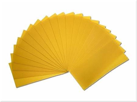 20 Stück Bienenwachsplatten, Bienenwachs für Kerzen zum Kerzenrollen und Basteln (200 x 100 mm, Gelb)
