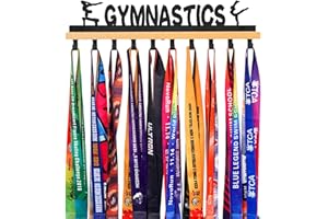 Goutoports Medal Hanger Display Trophy Shelf - Sports Medal Display Rack with Wooden - Sturdy Black Steel Metal Over 60 Medals Easy to Install