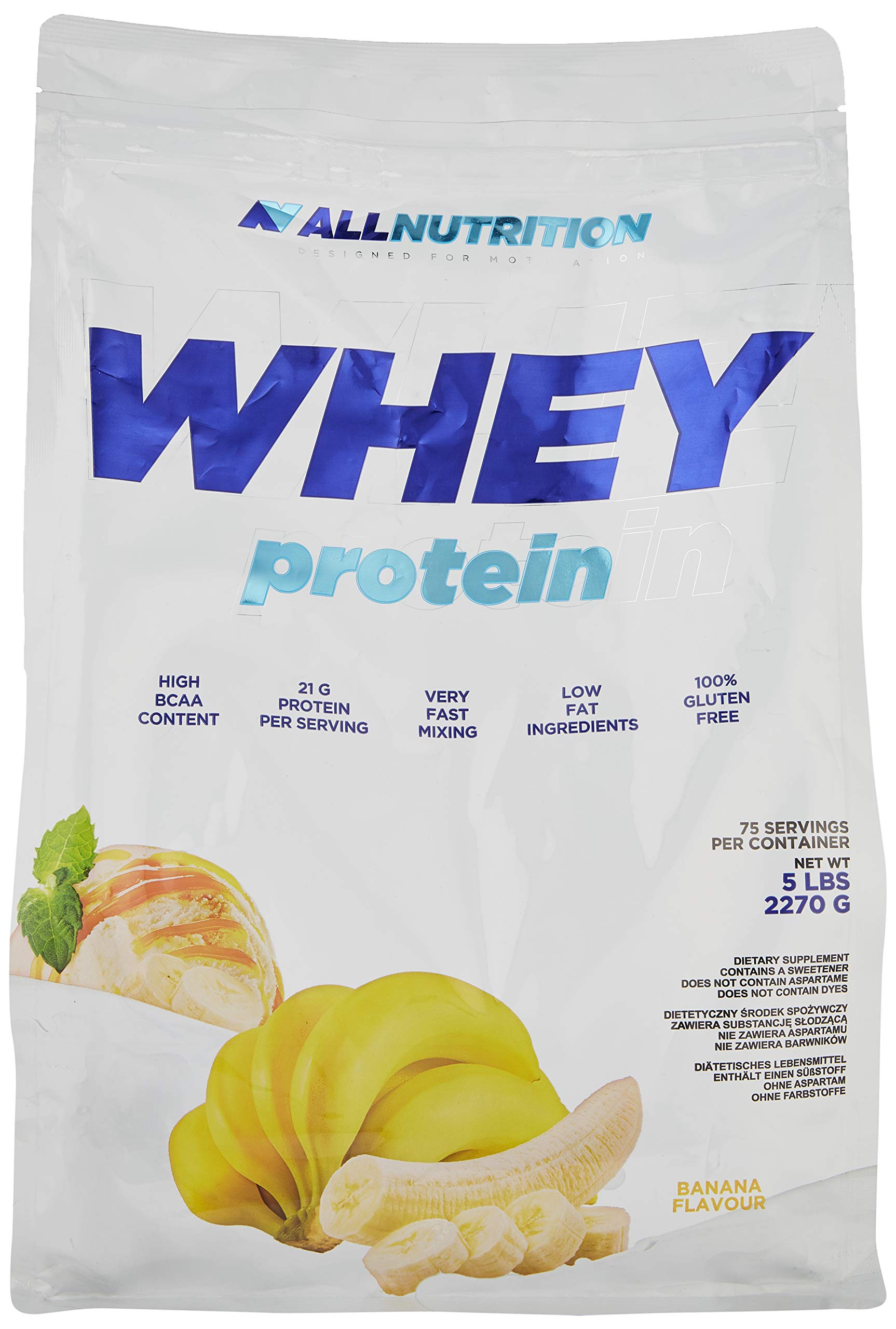 ALLNUTRITION WPC Whey Protein Concentrate with Branched Amino Acids - Low Fat Protein Powder for Muscle Mass Boost & Post Workout Recovery - 2270g - Banane
