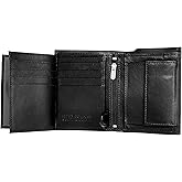 Mens RFID Blocking Soft Real Leather Wallet Billfold Coin Pocket Purse 503 (Black)