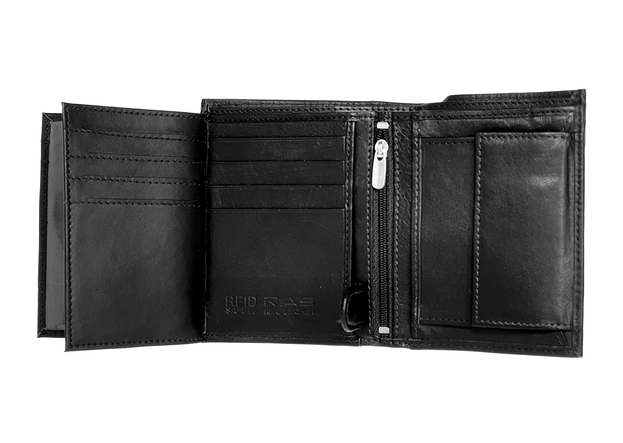 RAS WALLETS Mens RFID Blocking Soft Leather Trifold Purse Credit Card Holder Id Window and Coin Pouch 503 (Black) — image 1