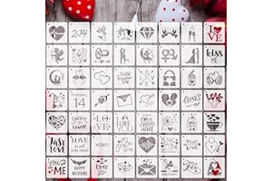 Augshy Valentine's Day Stencils, 56 Pack Reusable Plastic Template Stencils Valentine Drawing Painting Templates for Painting