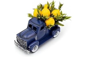 FLOROAD Navy Blue Metal Truck with Artificial Lemon Decor, Farmhouse Spring Summer Centerpiece for Kitchen and Dining Table, 