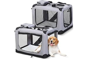 Domensi 2 Pcs 28.4 Inch Collapsible Dog Crate for Medium Dogs 3 Door Folding Soft Dog Kennel with Carrying Bag and Fleece Bed Portable Travel Dog Crate with Durable Mesh Windows Indoor and Outdoor Use