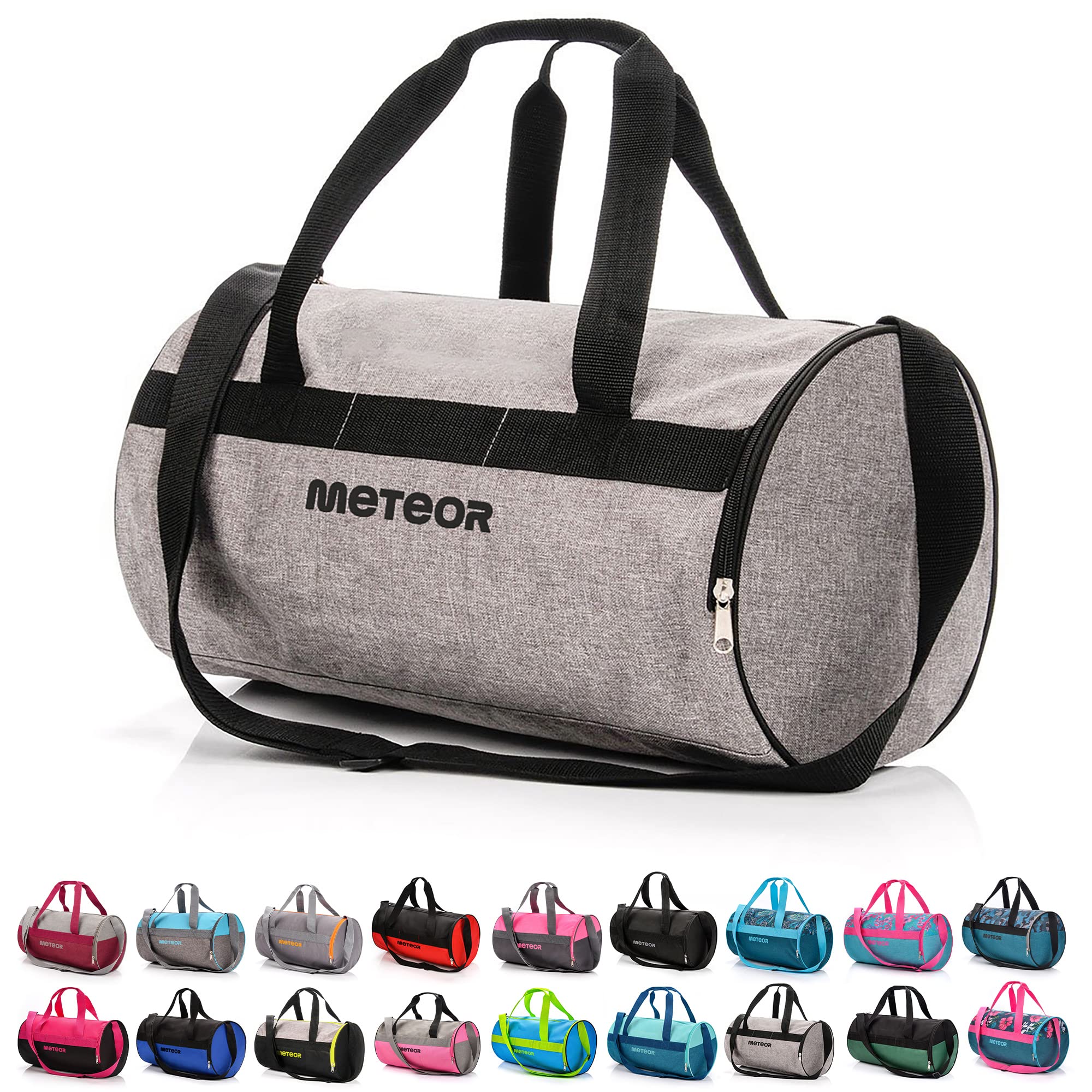 meteor Gym Duffel Cabin Holdall Bag - Lightweight Sports Luggage with Shoe Compartment, Shoulder Strap, Underseat Hand Size for Travel Workout Weekend Overnight (Gray Melange/Black /25L)