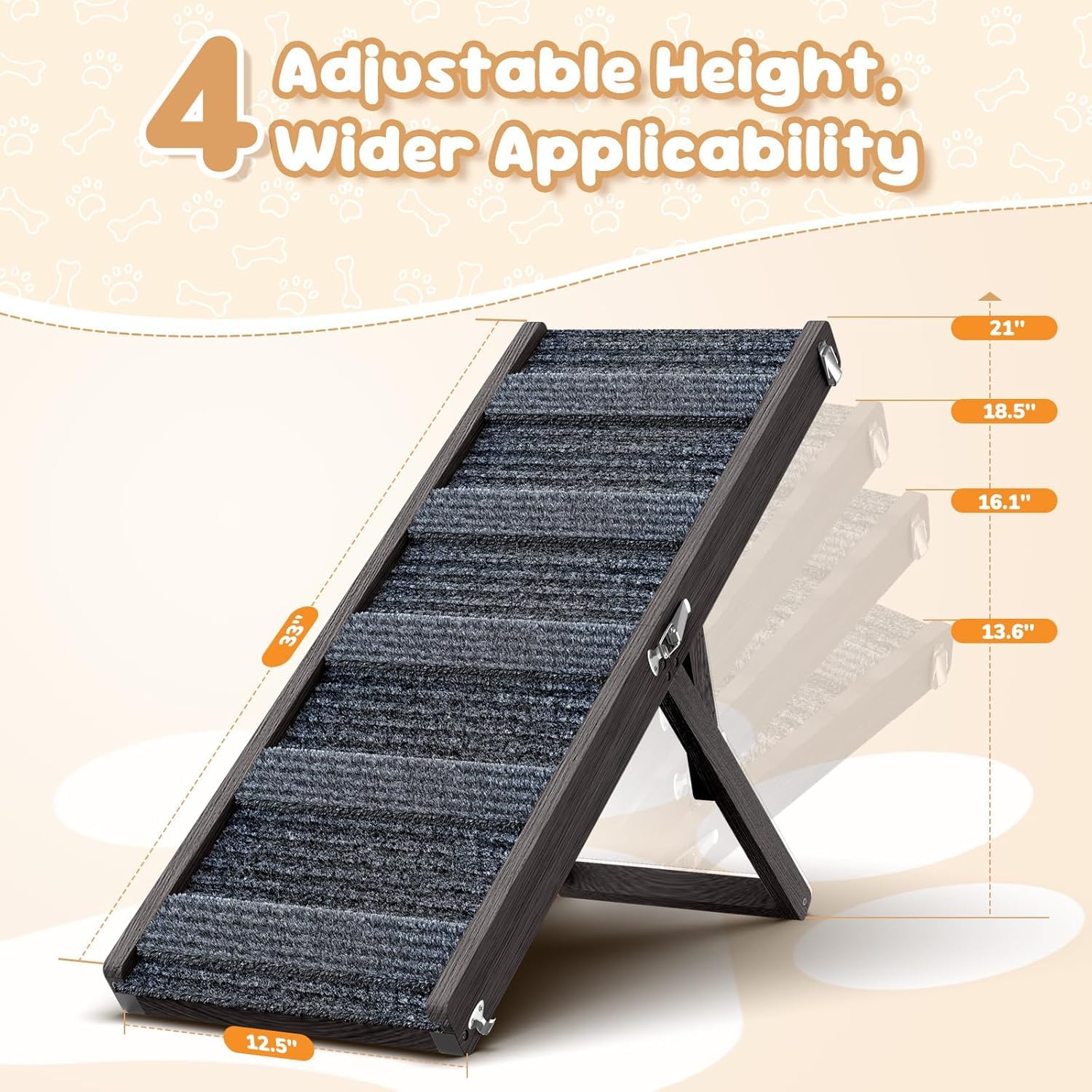 Condition photo showing New/Like New for pawaboo foldable dog ramp, small dog ramp for couch, 4 adjustable height from 13'' to 21", stable pe