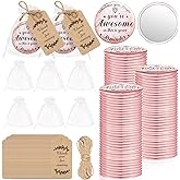 Tradder 100 Sets 2.76" Inspirational Compact Pocket Mirrors Bulk Galentines Appreciation Gifts Small Purse Makeup Mirrors Pink Souvenir Bags for Stuffer Items Women Quinceanera Employee (Awesome)