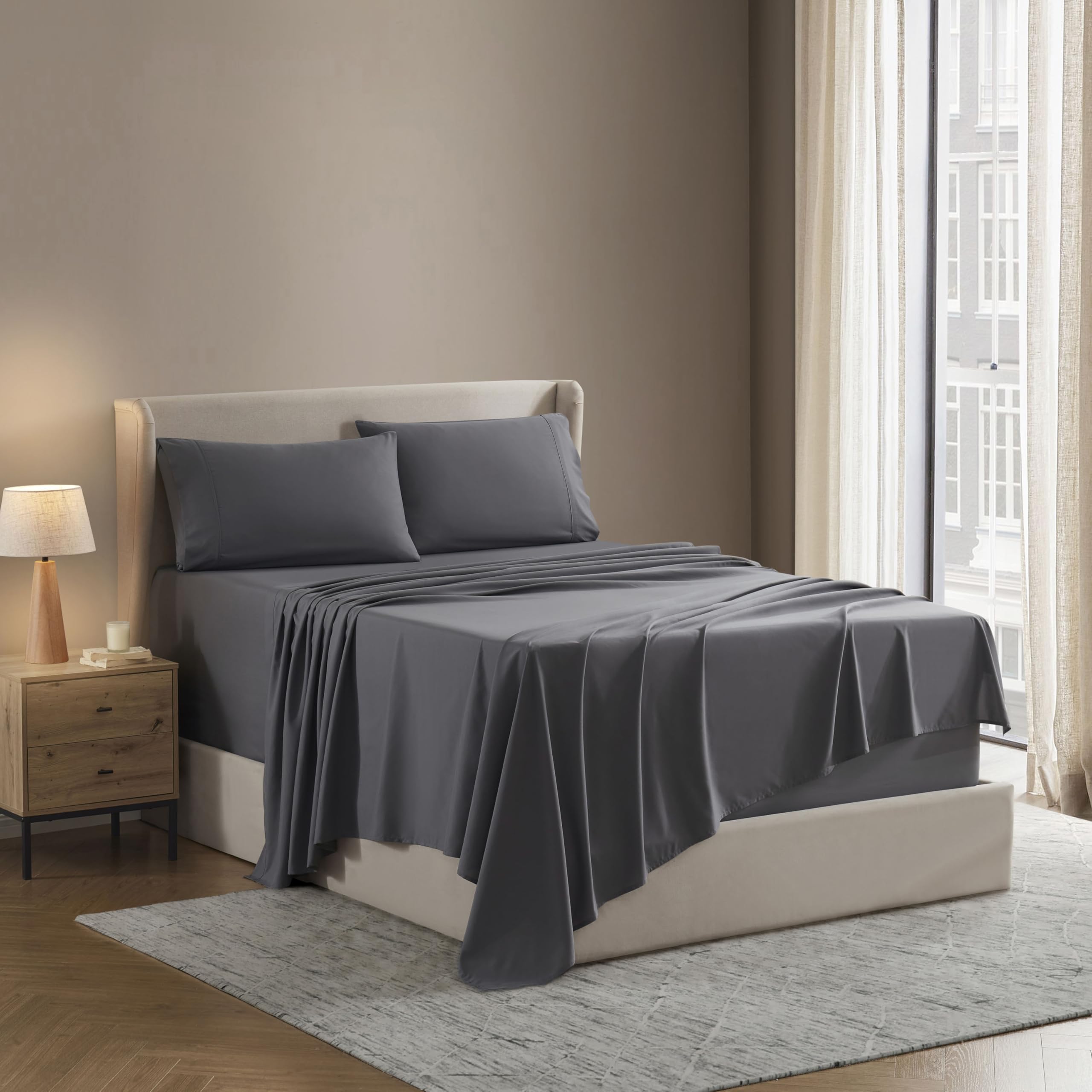 Photo 1 of Nestl California King Sheet Set - 1800 Ultra-Soft Microfiber Cal King Bed Sheets - Double Brushed - Deep Pockets - Easy Fit - 4 Piece Set - Bed Sheets (California King, Dark Grey)