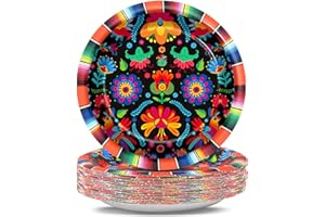 QYEAHKJ 48PCS Mexican Fiesta Paper Plates Day of The Dead 7" Fiesta Party Plates Disposable,Mexico Mayo Dessert Plate Supplies Decor for Dia De Los Muertos Taco Dance Pinata Colorful Ponchos Dinner Tableware