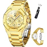 OLEVS Mens Watches Octagonal Luxury Stainless Steel Dress Watches for Men Quartz Analog Large Face Luminous Relojes para Hombres