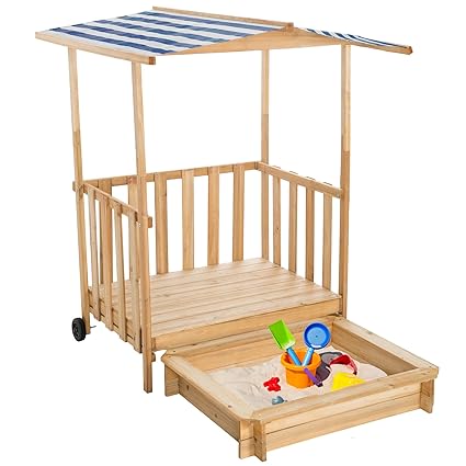 TecTake Sandkasten mit Dach Spielhaus Spielveranda Holz Sonnenschutz - Diverse Farben - (Blau | Nr. 401805)