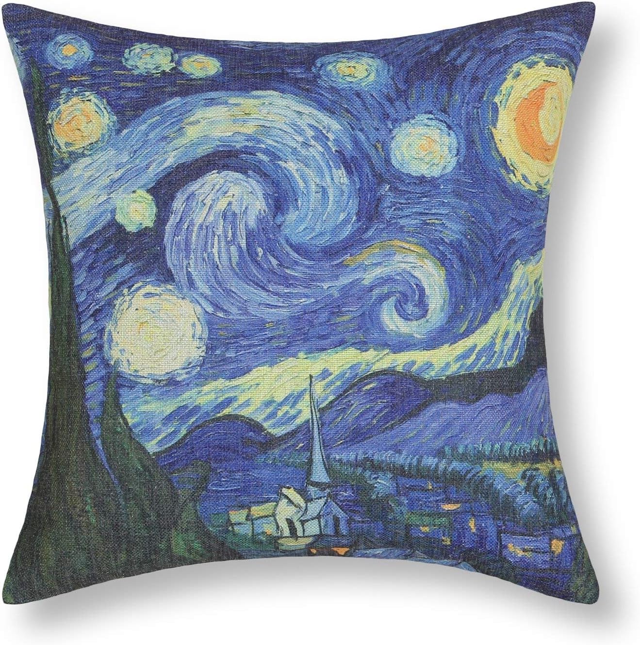 Canvas Throw Pillow Cover Case for Couch Sofa Home Decoration Famous Picture Print 18 X 18 Inches Van Gogh Painting Starry Night