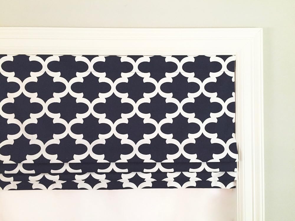 Faux (Fake) Roman Shade Valance With Lining. Fynn Blue And