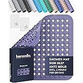 homerella® Shower Mat Non Slip Anti Mold, Non Slip Shower Mats for Inside Shower Stall Anti Slip Mat, Square Shower Floor Mat 21 x 21 in with Suction Cups & Hooks for Quick Drying, Machine Washable