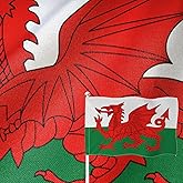 YongFoto Wales Flag 3x5ft Double Sided Burlap Welsh National Banner Four Sided Stitched Bright Vivid Color Durable UV Fade Resistant Weatherproof Celebration Garden Yard Bedroom Wall Pole Sleeve