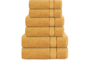 CRAFTBERRY Luxury Bath Towels Set-100% Cotton- 2 Bath, 2 Hand & 2 Washcloths - Large, Premium, Thick, Fluffy, Absorbent, Quick Dry, Soft & Plush - 6 Piece Luxury Bathroom Towels - Gold/Golden