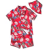 fioukiay Toddler Baby Boy Summer Outfits Little Kids Hawaiian Clothes Short Sets Floral Top Bowtie Shirt