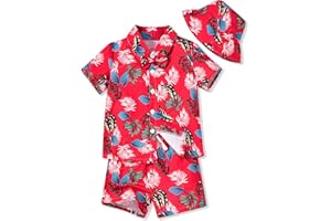 fioukiay Toddler Baby Boy Summer Outfits Little Kids Hawaiian Clothes Short Sets Floral Top Bowtie Shirt