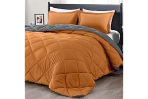downluxe Queen Comforter Set - Burnt Orange/Grey Queen Comforter, Soft Bedding Comforter Sets for All Seasons, Queen Bed Comf