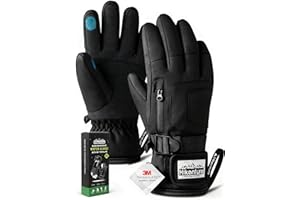 Hikenture Ski Gloves for Men&Women, 3M Thinsulate Waterproof Snow Gloves, Insulated Touchscreen Snowmobile Gloves for Cold Weather, Windproof Warm Skiing Gloves with Pocket