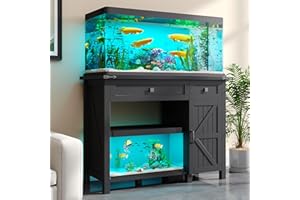 kepptory 40 Gallon Fish Tank Stand with Power Outlets, Farmhouse Decorative Aquarium Stand Furniture with Adjustable Shelves and Storage Drawer, 30-40 Gallon Reptile Turtle Tank Stand(Black, 30-40GL)