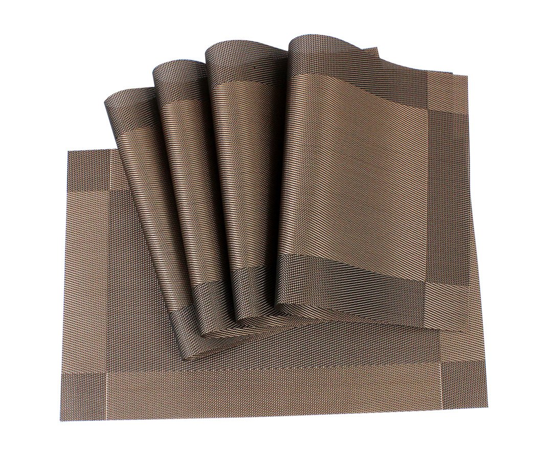 Ranvi Placemats for Dining Table Heat Resistant Stain Resistant Washable PVC Placemats Set of 5 Kitchen Table Place Mats Woven Vinyl Placemats (Brown, Set of 5)