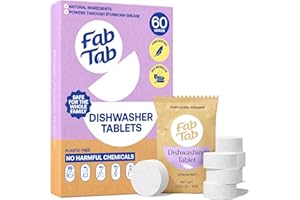 FAB TAB Fabtab Dishwasher Detergent Tablets - Mild Formulation, Plant-Based for Guaranteed Freshness, Scentless- Plastic -Free. Removes Coffee and Tea Stains - No Residue- 30 Tablets
