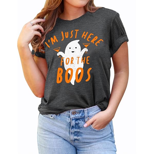 T-shirt Halloween Femme à Motif Fantôme/citrouille - Col Rond, Manches Courtes - Humoristique Et Décontracté