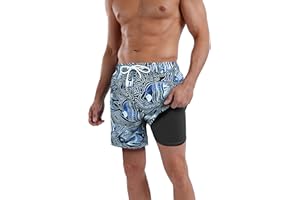 QRANSS Mens Swim Trunks Compression Liner Quick Dry 5.5'' Swimwear Swim Shorts with Boxer Brief Lined