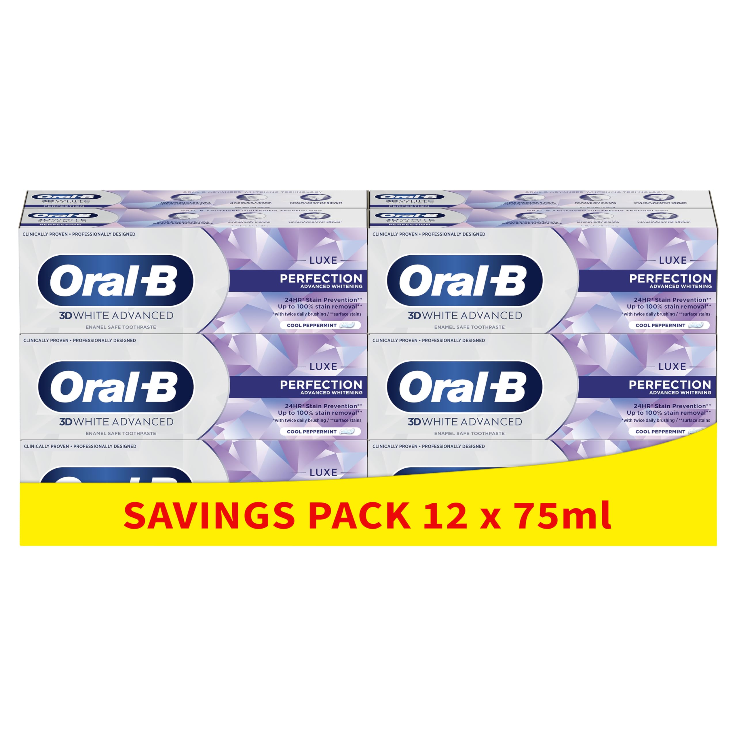 Oral-B 3D White Advanced Luxe Perfection Toothpaste 12 x 75ml Multipack