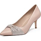 MUCCCUTE Women's Pumps Kitten Heels Closed Toe Heels for Women Pointed Toe Rhinestones Bow Office Dress Shoes