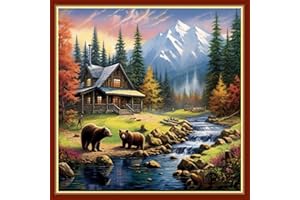 Findvoor Stamped Cross Stitch Kits for Beginners Full Range of Cross Stitching Embroidery Pattern for Kids or Adults, 11CT DIY Needlepoint Embroidery Starter Kits-Forest Bear 17.7x17.7 inch