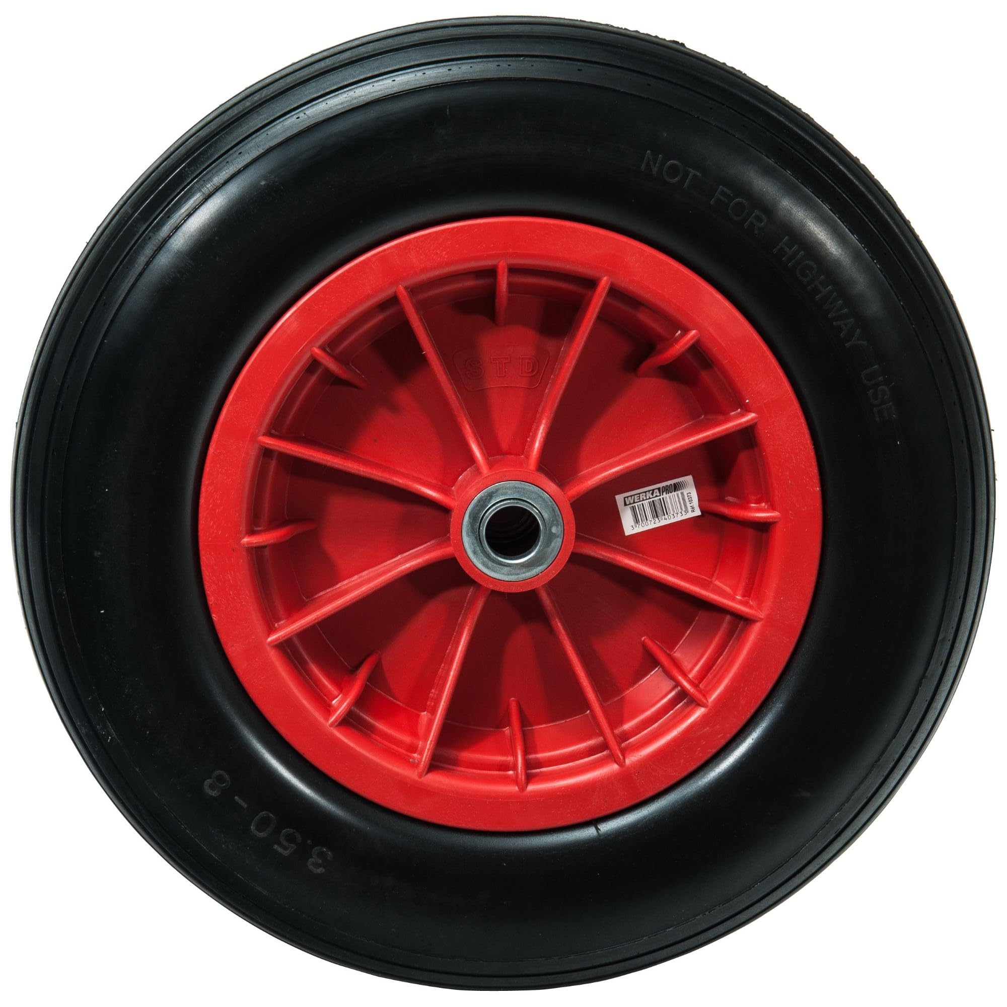 WERKA PRO 10373, Puncture-Proof Wheel 14'' (360x85mm) with 20mm bore, Ideal for wheelbarrows and trolleys, Designed for Exceptional Durability and Optimal Grip, Red, Alésage 20 mm