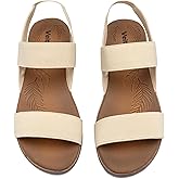 Veittes Women's Casual Flat Slide Sandals - Adjustable Elastic Strappy Double Bands Summer Flat Sandals