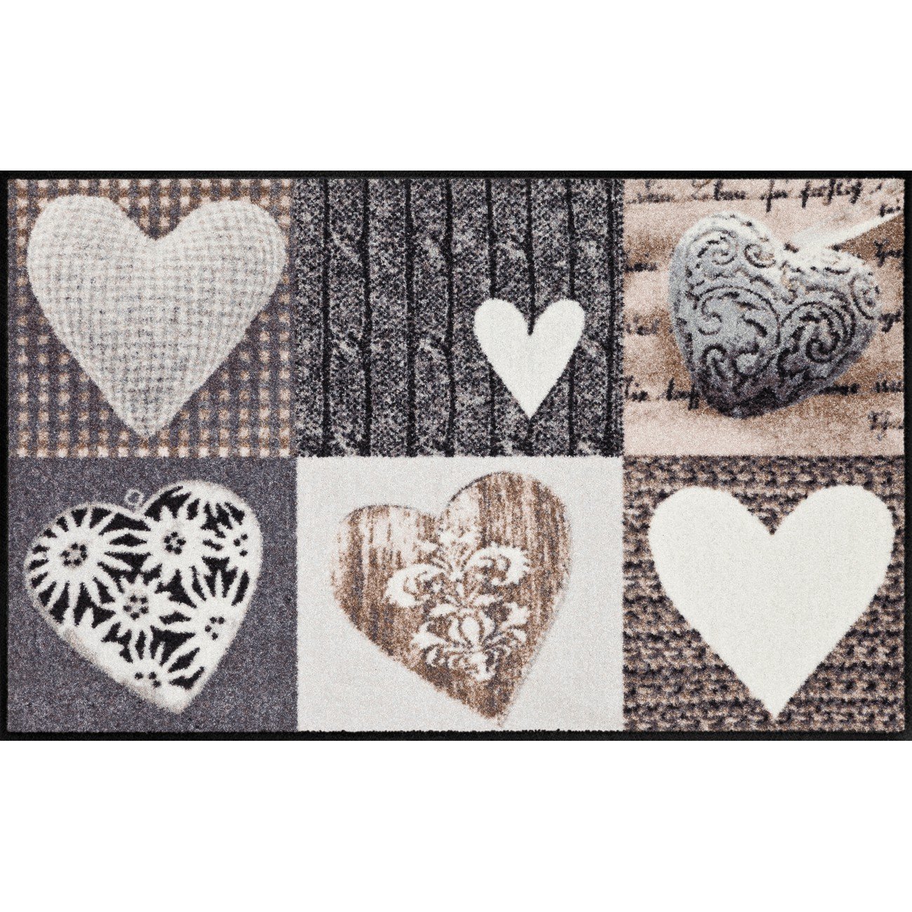 Salonloewe Washable Doormat with Alps Happiness Heart 75x120 cm Grey