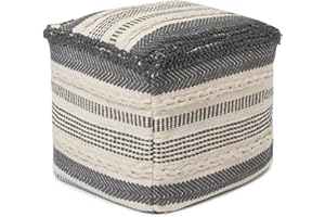 REDEARTH · UNSTUFFED Pouf Ottoman Cover Textured Storage Cube Bean Bag Poof Pouffe Footrest for Living Room, Bedroom, Patio, Gym; 100% Cotton (20"X20"X20", Precis Descant Gray)