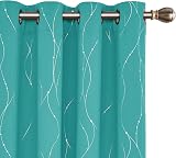 Deconovo Dotted Line Foil Printed Thermal Blackout Curtains 2 Panels Turquoise
