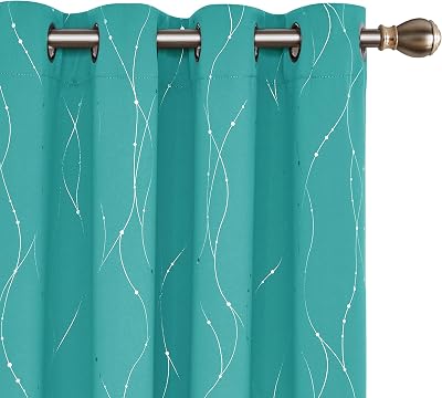 Deconovo Dotted Line Foil Printed Thermal Blackout Curtains 2 Panels Turquoise