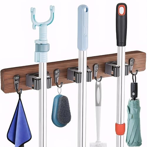 MG rack YF FiNeWaY Broom Mop Holder Wall Mount，Rustic Solid Wood Wall ...