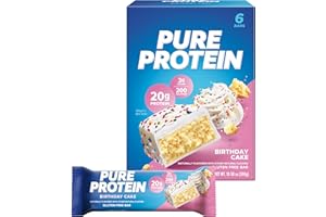 Pure Protein Bars, High Protein, Nutritious Snacks to Support Energy, Low Sugar, Gluten Free, Birthday Cake, 1.76 Ounce (Pack of 6)