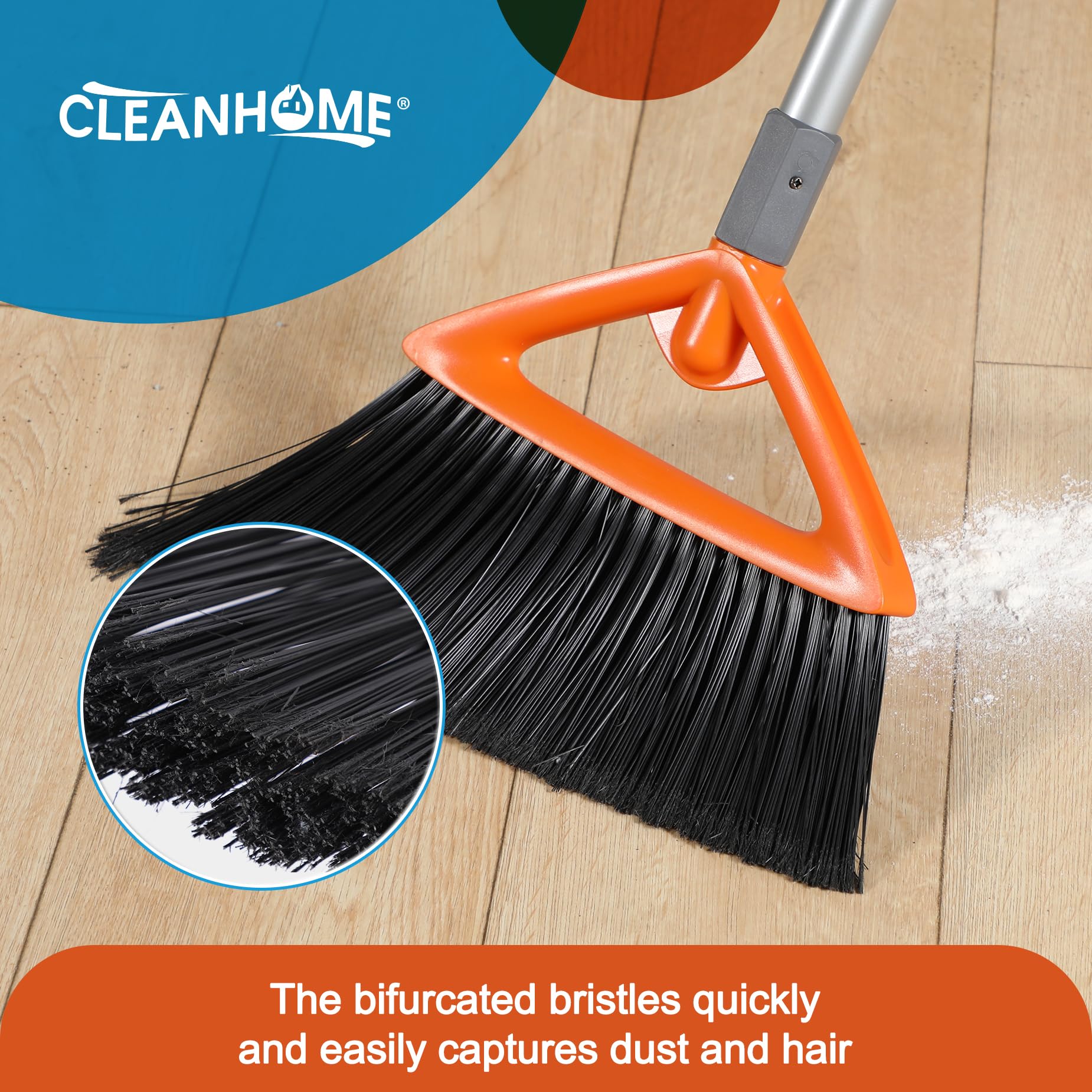 Commercial Broom and Dustpan Set with Long Handle, Outdoor Heavy Duty Broom and Dustpan for Rubbish Leaves Dog Pooper Scooper, Widely used in Courtyards, Garden, Gym,Hotels, Restaurants,Grey