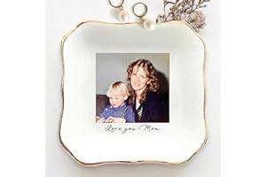 SOMARE Personalized Photo Jewelry Dish for Mom, Mother of the Bride/Groom, Custom Text & Name, 4 Inch Ceramic Ring Dish Trink
